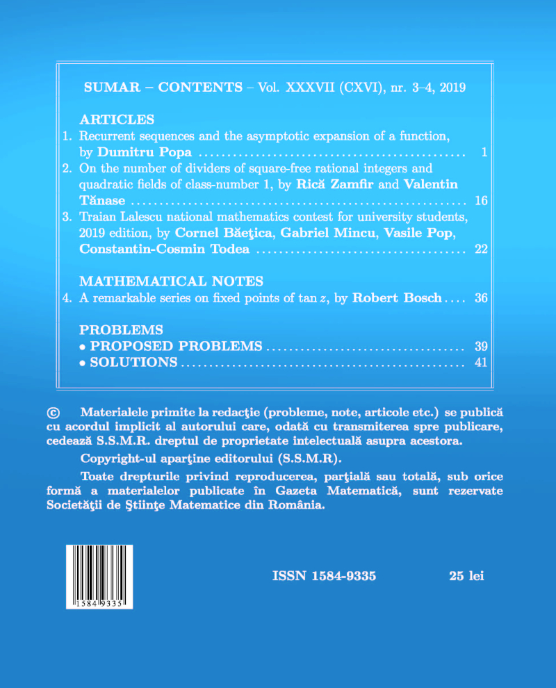 Gazeta Matematica Seria A, 2019, Nr 3-4 - Click Image to Close