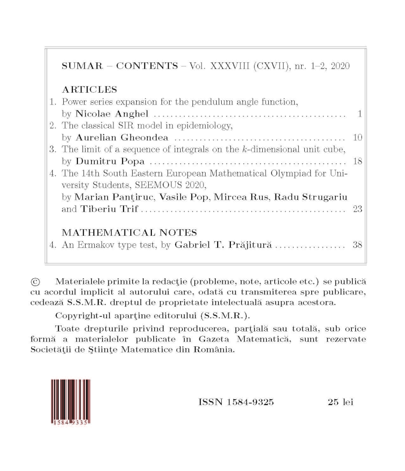 Gazeta Matematica Seria A, 2020, Nr 1-2 - Click Image to Close