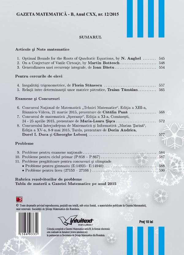 Gazeta Matematica Seria B, 2015, Nr 12 - Click Image to Close