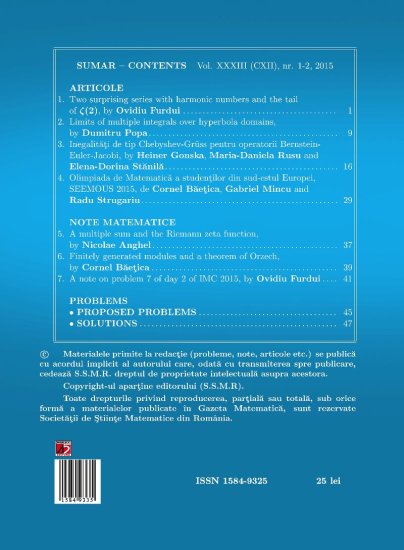 Gazeta Matematica Seria A, 2015, Nr 1-2 - Click Image to Close