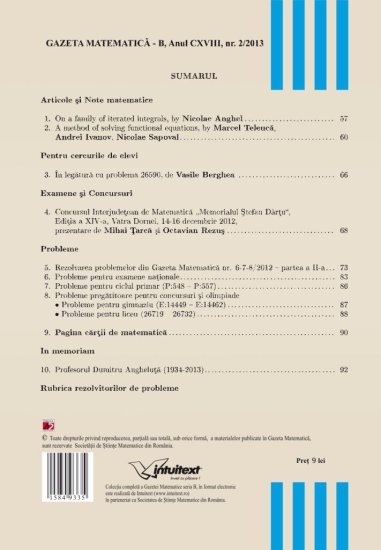 Gazeta Matematica Seria B, 2013, Nr 2 - Click Image to Close