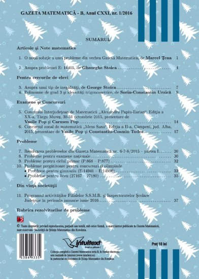 Gazeta Matematica Seria B, 2016, Nr 1 - Click Image to Close