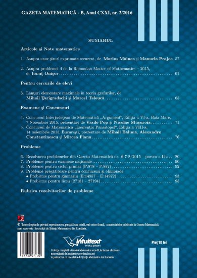 Gazeta Matematica Seria B, 2016, Nr 2 - Click Image to Close