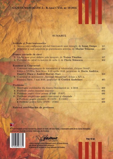 Gazeta Matematica Seria B, 2016, Nr 10 - Click Image to Close