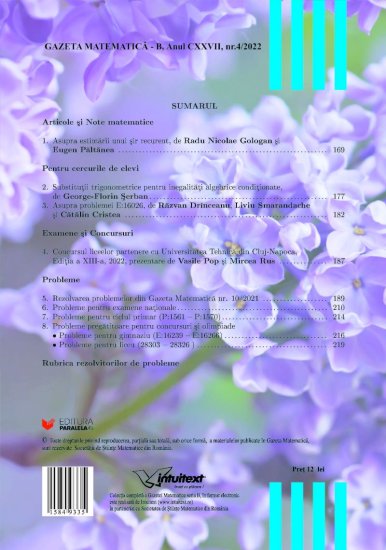 Gazeta Matematica Seria B, 2022, Nr 4 - Click Image to Close