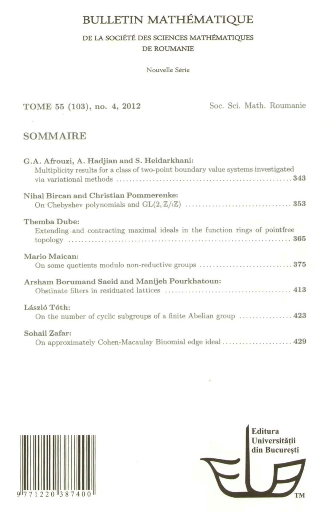 Bulletin Matematique, 2012, Nr 4