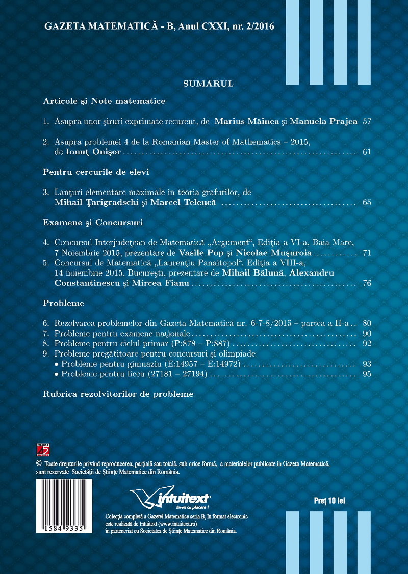 Gazeta Matematica Seria B, 2016, Nr 2