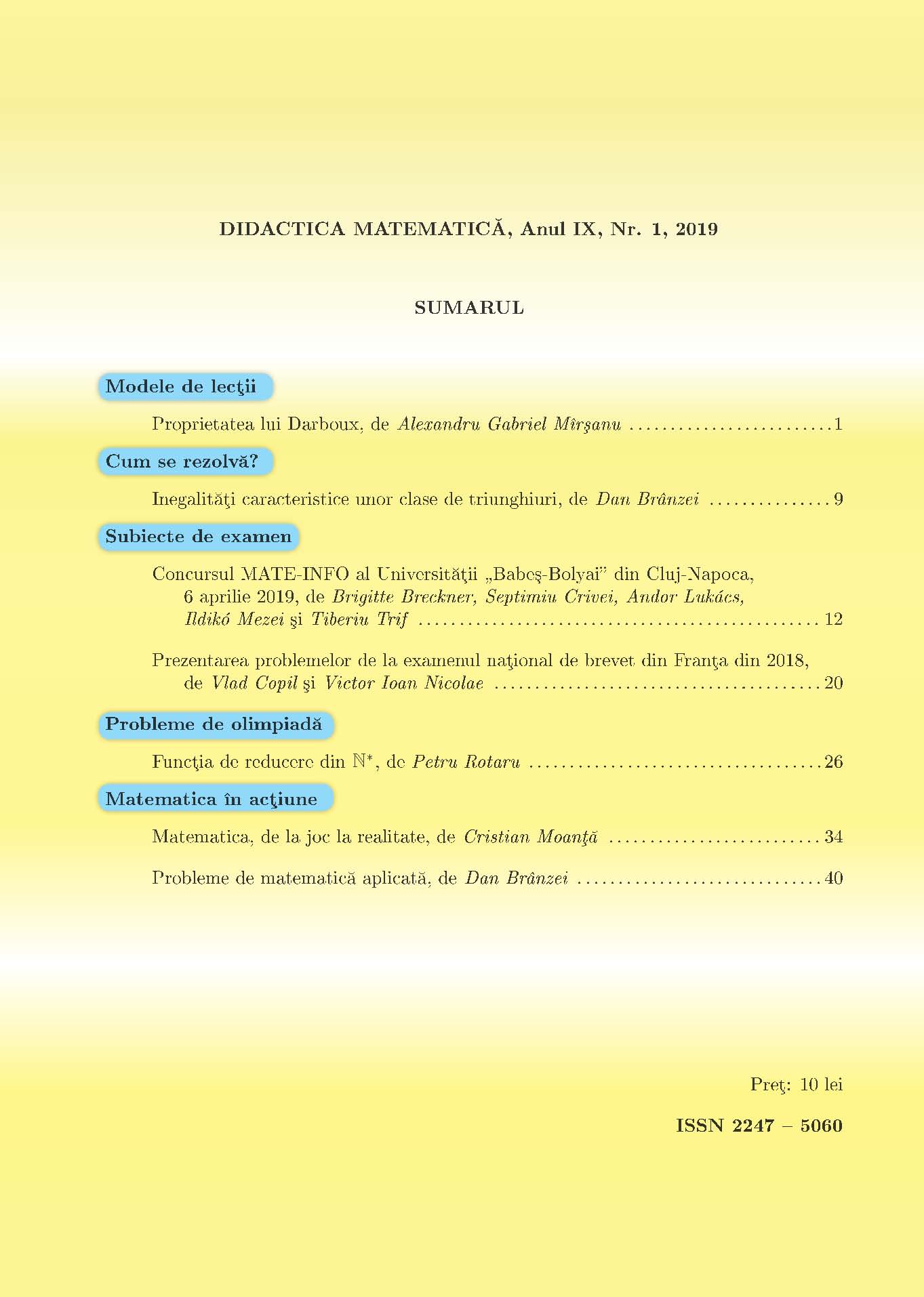 Didactica Matematica, 2019, Nr 1